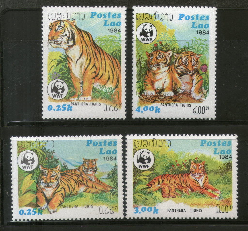 Laos 1984 Tigers Big Cat Sc 517-20 Wildlife Animal Mammal Fauna WWF MNH # 008 - Phil India Stamps