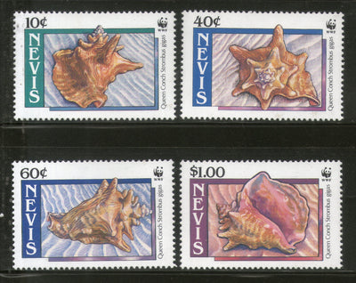 Nevis 1990 WWF Queen Conch Sea Shell Marine Life Animal Fauna Sc 591-4 MNH # 091 - Phil India Stamps