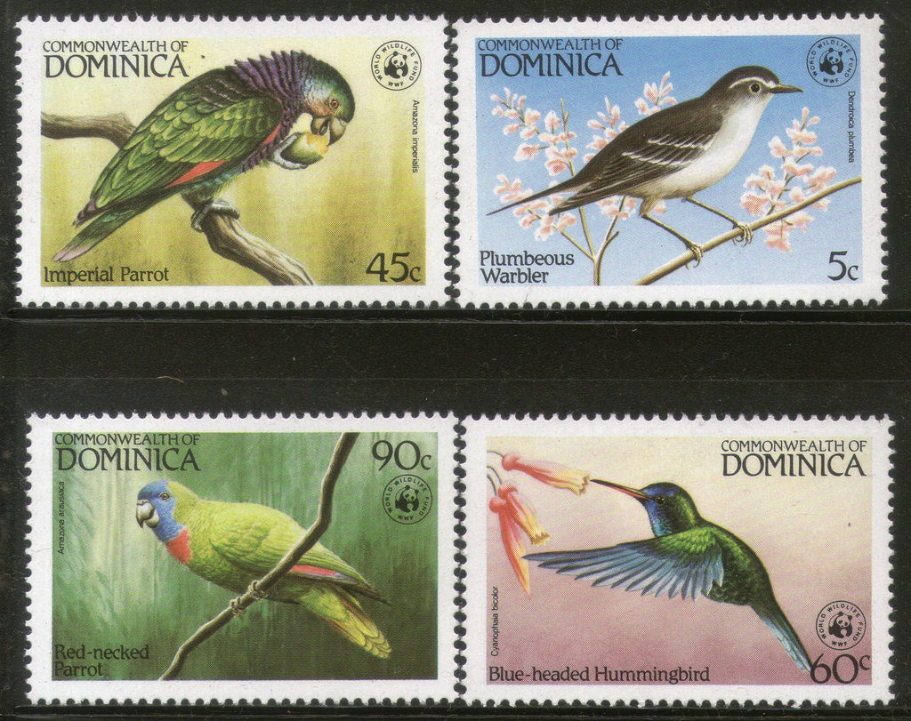 Dominica 1984 WWF Birds Parrot Warbler Wildlife Fauna Sc 827-30 MNH # 009 - Phil India Stamps