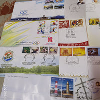 India 2012 Year Pack of 33 FDCs on Olympic Games Lighthouse Joints Issue Wildlife Animals Aviation