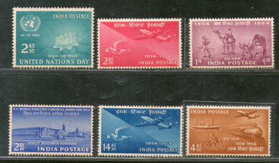 India 1954 Year Pack 6 Stamps Stamp Centenary Forestry Congress Mail Transport Aviation MNH - Phil India Stamps