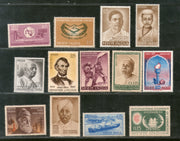 India 1965 Year Pack of 13 Stamps Lincoln Maritime Ship Sardar Patel ITU Mt. Everest Tata MNH - Phil India Stamps