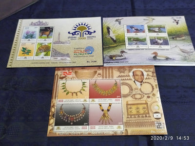 India 2000 Year Pack of 3 M/s on Fauna & Flora Gems & Jewellery Migratory Birds MNH