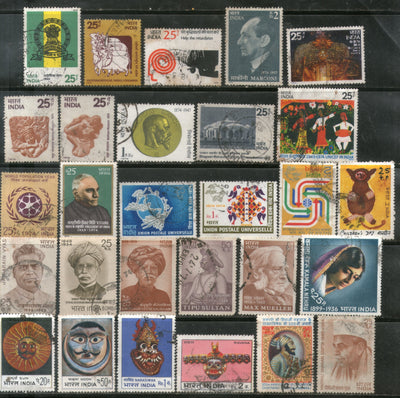 India 1974 Used Year Pack of 28 Stamps Mask UPU UNICEF Marconi Art Museum Roiric - Phil India Stamps