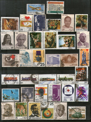 India 1976 Used Year Pack of 37 Stamps Wildlife Military Health Railway Olympic - Phil India Stamps