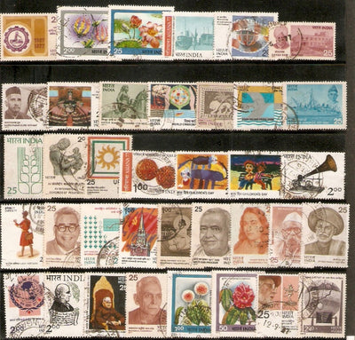 India 1977 Used Year Pack of 37 Stamps Red Cross Flower Homeopathic Environment - Phil India Stamps