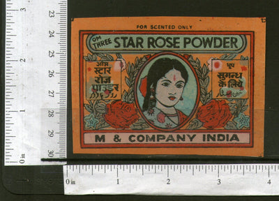 India Women Flower Star Rose Powder Vintage Trade Label Multi-colour # 556-24 - Phil India Stamps