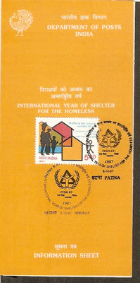 India 1987 Inta'l Year of Shelter Phila-1092 Cancelled Folder