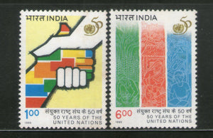 India 1995 United Nations Day Hand Flag Phila 1453-54 Set MNH