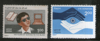 India 1987 Service to Blind Health Phila-1095-96 MNH