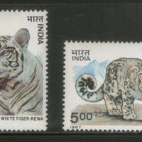 India 1987 White Tiger & Snow Leopard Wildlife Animal Phila-1109-10 MNH