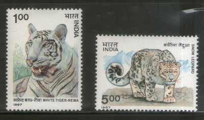 India 1987 White Tiger & Snow Leopard Wildlife Animal Phila-1109-10 MNH