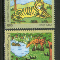 India 2009 Children's Day Painting Tiger Deer Wildlife Phila 2534-35 MNH