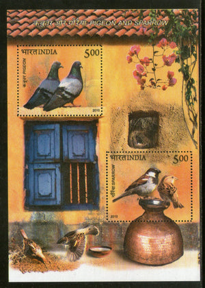 India 2010 Pigeons & House Sparrow Birds Animals Phila 2515 M/s MNH