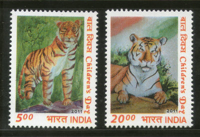 India 2011 Children's Day Tiger Animals Wild Life Phila-2726-27 2v Set MNH