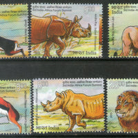 India 2015 lndia Africa Forum Summit Lion Rhinoceros Gazelle Black Buck 6v MNH