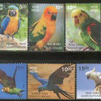 India 2016 Exotic Birds Parrots Blue Throated Macaw Wildlife Fauna 6v Set MNH