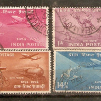 India 1954 Postage Stamp Centenary Mail & Airmail Transport Phila-312-15 Used Set