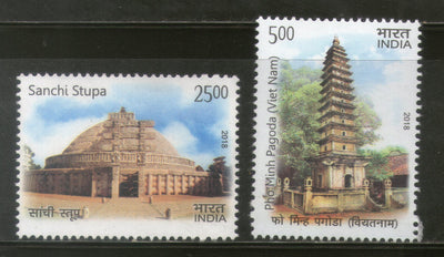 India 2018 Vietnam Joints Issue Ancient Arch Sanchi Stupa PhoMinh Pagoda 2v MNH - Phil India Stamps