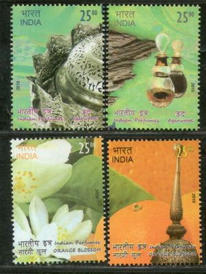 India 2019 Indian Perfumes Agarwood Orange Blossom Flower Fragrance Stamps 4v MNH