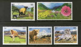 India 2020 UNESCO World Heritage Site Wildlife Animals Tiger Langur Monkey Bear Flowers 5v MNH