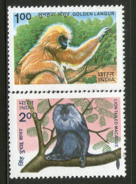 India 1983 Indian Wildlife Animals Golden Langur Monkey Phila-942-43 MNH