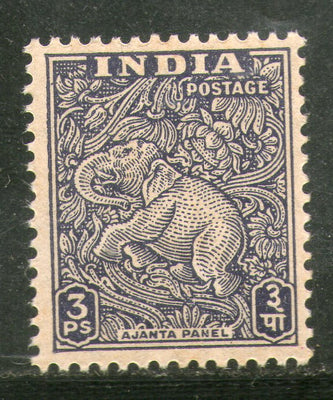 India 1949 3p Elephant Motif Ajanta Caves 1st Definitive Series 1v Phila- D1 MNH - Phil India Stamps