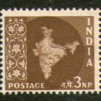 India 1958 3rd Definitive Series - 3np Map WMK Ashokan Phila-D54 / SG 401 1v MNH - Phil India Stamps