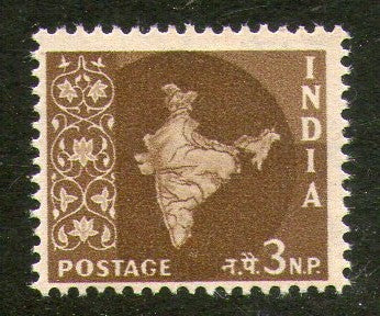India 1958 3rd Definitive Series - 3np Map WMK Ashokan Phila-D54 / SG 401 1v MNH - Phil India Stamps