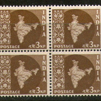 India 1958 3rd Definitive Series - 3np Map WMK Ashokan BLK/4 Phila-D54 / SG 401 MNH - Phil India Stamps