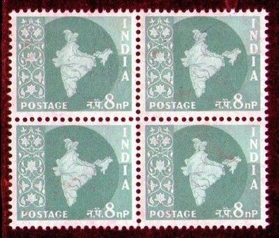 India 1958 8p Map of India Definitive Series WMK-Ashokan Phila-D57 Blk/4 MNH - Phil India Stamps