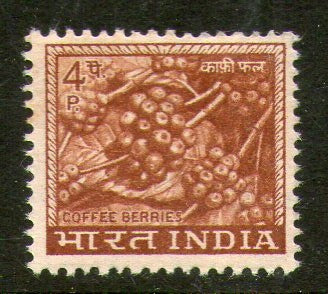 India 1968 4th Def. Series 4p Coffee WMK Up Right Phila-D72/ SG 505a 1v MNH - Phil India Stamps