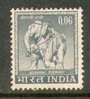 India 1966 4th Def. Series 6p Konark Elephant WMK To Left Phila-D74/ SG 507 1v MNH - Phil India Stamps