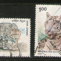 India 1987 White Tiger & Snow Leopard Wildlife Animal 2v Phila-1110a Used Set