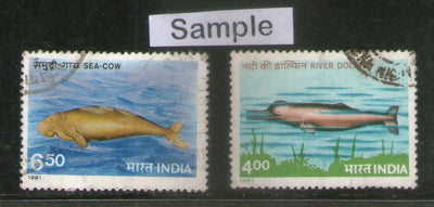 India 1991 Endangered Marine Mammals Fish Dolphin 2v Phila-1270a Used Set