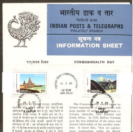 India 1983 Commonwealth Day Mountain Temple Phila-925-26 Cancelled Folder