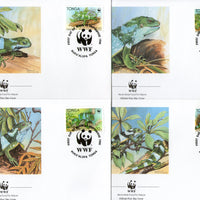 Tonga 1990 WWF Banded Iguana Reptiles Sc 204-07 Wildlife Animals Fauna FDCs Set # 102 - Phil India Stamps