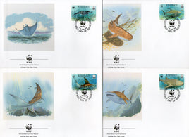Kiribati 1991 WWF Whale Shark Mantra Ray Marine Life Animal Fauna 4 FDCs # 105 - Phil India Stamps