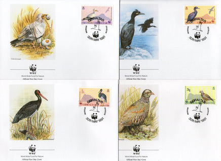 Gibraltar 1991 WWF Stork Vulture Shag Barbary Sc 591-94 Wildlife Animals Fauna FDCs # 112 - Phil India Stamps