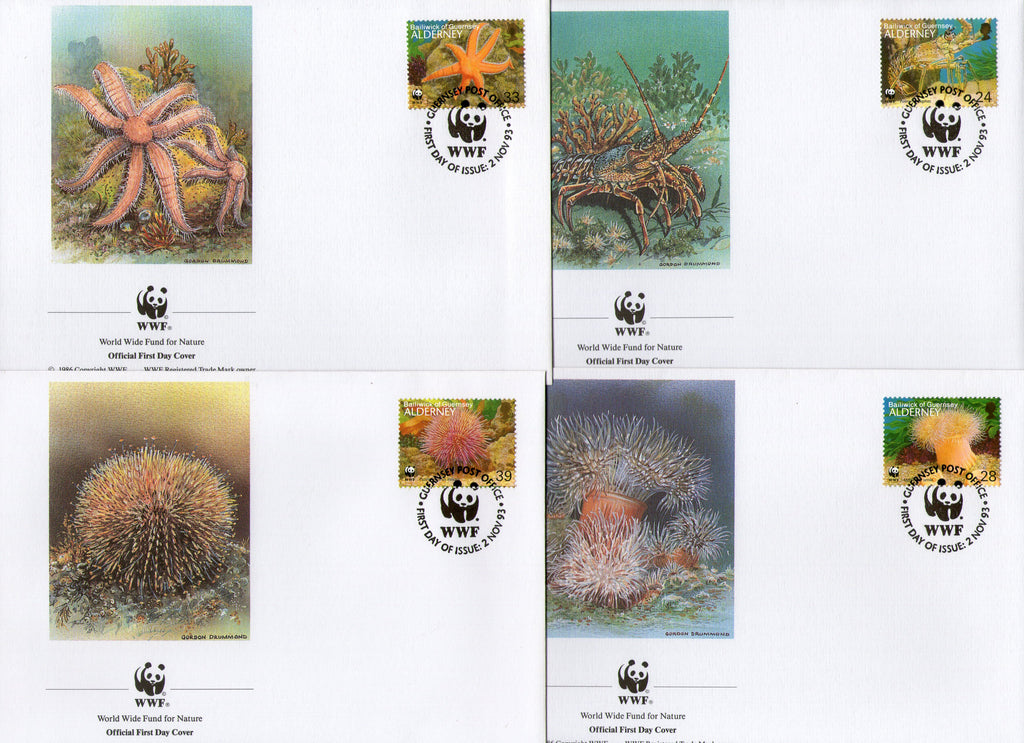 Alderney 1993 Star Fishes Lobster Marine Life Corals Fauna Sc 69 WWF FDCs # 152 - Phil India Stamps