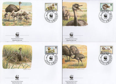 Uruguay 1993 WWF Greater Rhea Flightless Bird Wildlife Fauna Sc 1509-12 FDCs Set # 156 - Phil India Stamps
